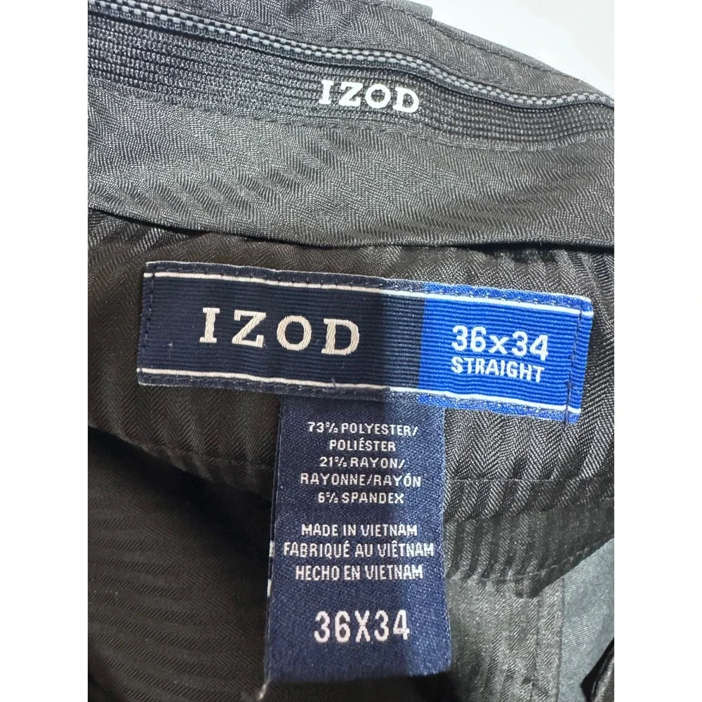 IZOD 36x34 Dark Gray Dress Pants Men's Business Straight Leg Stretch Flat‎ Front